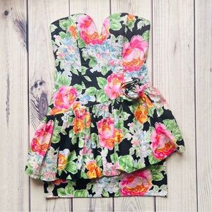 NIKI Vintage 80s Floral Strapless Retro Short Prom Dress